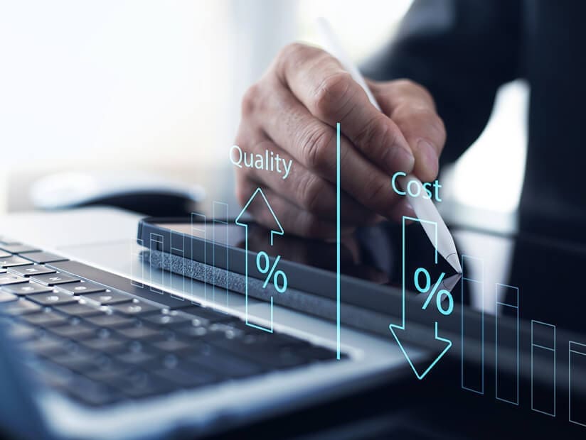 tablet displaying quality control growth graph cost reduction